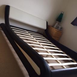 Double bed no mattress. Hardly used. Tiny hole in headboard, was delivered like that. Great condition apart from that hardly slept in.