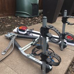 Tow bar bike holder for 2 bikes and tow bar electric connector for registration plate.

No longer have a tow bar so not tried the lights for a while, welcome to check they work before purchasing.

Cash on collection from ST3.