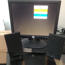 Dell computer screen with power cable, cable to base unit. With speakers, again with all cables . All works 👍