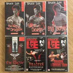 5 Bruce Lee filmer och 1 film med Brandon Lee. VHS med norsk text.