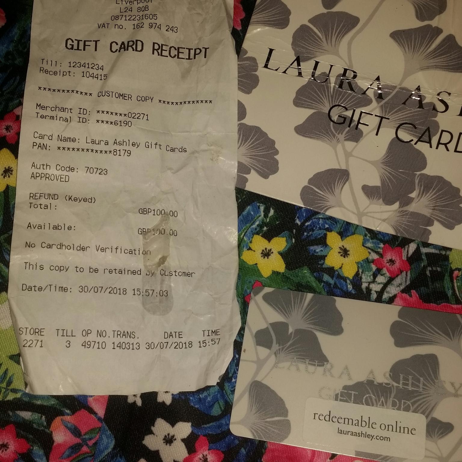 laura ashley gift card and receipt for £100 in L19 Liverpool für 50,00