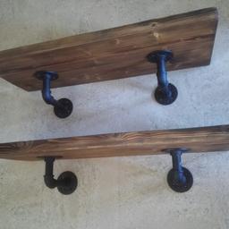 2 rustic chunky steam punk pipe bracket walnut shelves
Finished in walnut
Dimensions 29" 11.5" 1.5" thick
£35 each or 2 for £60