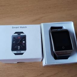 boxed smart watch silver look can take sim card or connect to phone never been used 
comes with quick instructions and charger lead