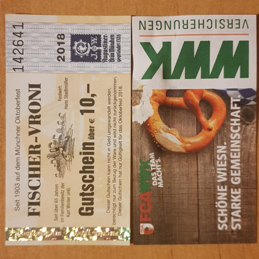 2x 10€ Oktoberfest Gutscheine in 81549 München for €15.00 for sale Shpock