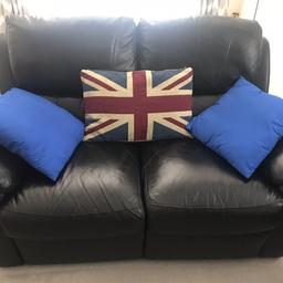 Black leather 2 & 3 seater sofas, both recliner. Used but in good condition, only few paint marks on the back of 2 seater from the the wall as shown on the photo, other than than no other marks, scratches or rips. Cushions not included.
Heavy but backs can be removed for easy transport.