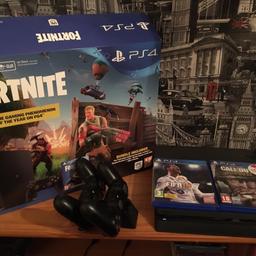 Ps4 got fortnight built on it's got Fifa 18 and call duty world at war 2 2 controllers mint condition its only bin used once not one mark nice present for birthday or Christmas ask me any questions