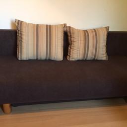 Braunes Sofa (Schlafsofa)
Polster im Preis inbegriffen
Darunter ein Stauraum für Decken usw.