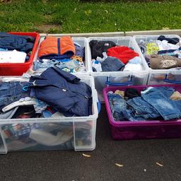 mixed sizes varies between newborn through to 2/3 years each box full to the brim everything from vests, all in ones/sleepsuit, jeans, joggers, t-shirts, jumpers, baby sleeping bags,coats and hats
done a few carboots but don't have the time anymore. Please note the boxes are NOT included.
wanting to sell as a job lot I were selling at just 50p an item vests were 5 for £1 and anything on coat hangers were a £1 as full outfit so you can easily make you money most has been worn only a few times.