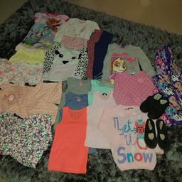 large girls clothes bundle from age 4 years up to 6 years. includes 1 nightie 2 pjs. 2 pairs of leggings 2 pairs of shorts. 6 vest tops 2 all in one suits. paw patrol long sleeved top. 1 pink jumper and 1 pink Xmas jumper and my little pony body warmer and 2 pairs of school pumps size 10 and 11.
in great condition