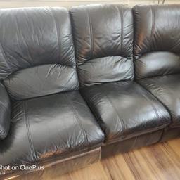 Very good condition .. 
No wear or tear used with care .. 
From a smoke free pet free home .. 
Normal slight negotiable daily use marks nothing major .. 
3 and 2 seaters sofa only .. 
Black quality leather .. 
Footrest still have wraps on , very less used .. 
Selling due to moving house .. 
No delivery .. 
Collection only from RM6 6PN .. 
If you have any queries or questions do not hesitate to contact me on 07341234304 anytime ..