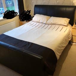 King size genuine leather brown sleigh bed with mattress. It’s used and has some marks- please see photographs. No squeaks or wobbles. Sturdy strong bed with plenty of life left in it. (Original price over £1000)
Top quality mattress which has always been covered with a mattress protector.
Dismantled and ready for collection.