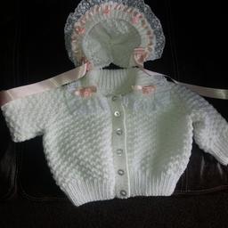 brand new hand knitted cardigan and hat