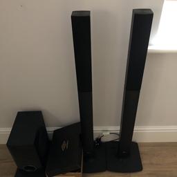 LG surround sound system for sale very good condition and great sound comes with 1 subwoofer,2 tall stand speakers and 3 small speakers and remote
Can deliver for extra cost 
