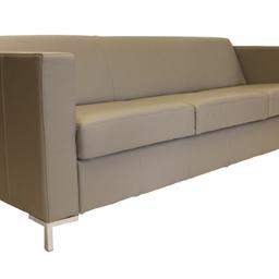 Compact, Taupe, genuine leather sofa. W-140 D -76cm. Chrome feet.