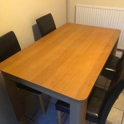 Dining table with two different sets of chairs. Slight wear and tear marks as expected on the table as seen in picture 4. Collection only