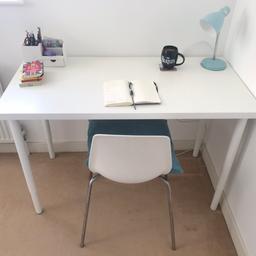 White desk measuring 120x60cm (Ikea Linmon) with 4x feet with adjustable height (Ikea Olov)

Retail price £59
Selling for £30