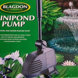 brand new blagdon minipond pump 
max flow rate 900ltr/hr (198gal/hr)
max pumping height 2.0m (6'6")
collection only please