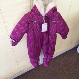 Polo dot purple winter suit for baby 6-9 months, new with labels, bird design on the insides from non smoking house