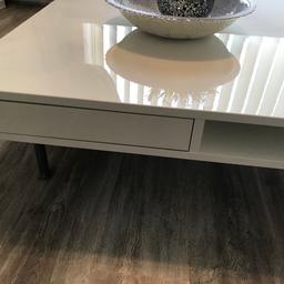 Beautiful gloss table 37inch square 1 foot high two spring loaded drawers for extra storage chrome legs from smoke free/pet free home very heavy sturdy table genuine reason for sale pick up only