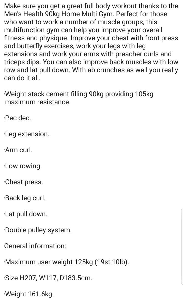Men’s Health Active 90kg Multi Gym in CR8 London für £ 150,00 zum