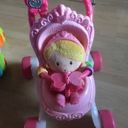 Great condition..toddler pram walker with first dolly which jingles when moved..pram plays different sounds and music..lovely present