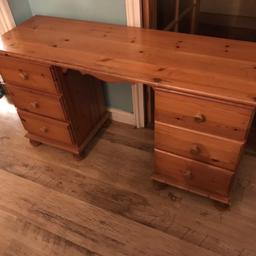 Solid Pine Desk/Dressing Table - ideal up-cycle project.  BUT can be used as it is.  One stain on top (pictured).  Very solid, lovely piece all drawers and runners solid.  For collection ASAP as it’s in my dining room.  

Collection Patchway nr Mall.  Smoke free pet loving home. Advertised on several sites.