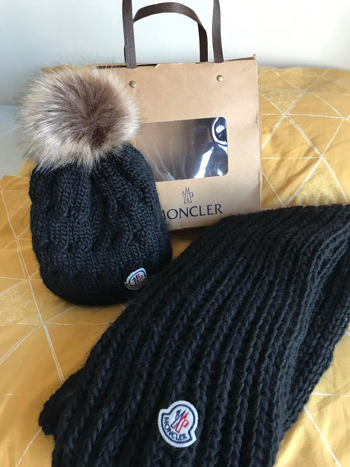 Womens moncler hat shop and scarf set