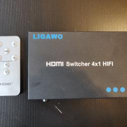Verkaufe meinen Ligawo HDMI Switch.
Specs:
.) HDMI Switch 4 Eingänge an 1 Ausgang / mit Fernbedienung
.) separate Audioausgabe über 3,5mm Klinke und Toslink SPDIF möglich
.) gibt 4 Quellsignale an 1 Tv Monitore oder Beamer
.) FullHD fähig Auflösung bis 1080p / 1920x1080

Enthält:
Switch, Fernbedienung, Netzteil