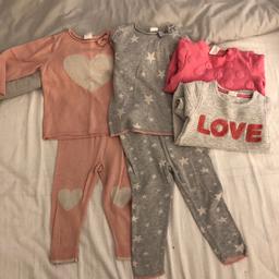 Pink tracksuit 2 jumpers 9/12 months 
Grey one 12/18 but all same size
All from H&M 
Smoke pet free home