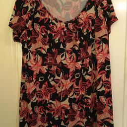 Size 24 black/red/cream print top with round neck