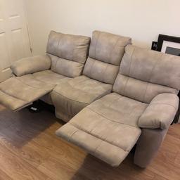 For sale - Grey suede double end recliner sofa. Hardly used. No marks, scratches or staines. As new condition. I’ve moved house recently and unfortunately I don’t have space for it. Breaks down in to three parts so transporting it is easy