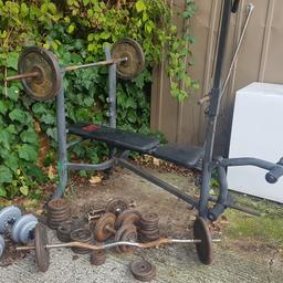 Gym bench with two bars,two handle bars and weights.In good condition.Rings is 15,10,5,2.5,2,1.5,1.25 and 0.5 kilos. Selling cause I'm moving away.Thanks