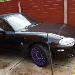 Up for sale is my dads mx5 it's is one of the rarest colours I have seen it's come with the full sports package has MOT till march 2019 only done just over 80,000 miles so still quite low mileage
-Black leather Heated seats 
-Big brakes 
-LSD
-6 speed box
-Mohair roof
-Bilsteen suspension

Mods it's had 
-4-2-1 stainless manifold decat
-Cobalt twin exit back box 
-Profile rear bumper for the twin exit
-2 din radio
plus much more just message for more information
reg will not be going with car