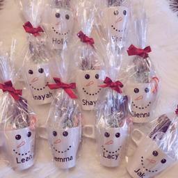 Ideal for Christmas Eve boxes, comes with hot chocolate, marshmallows and a candy cain all wrapped in a personalised mug! Only £3.50 each