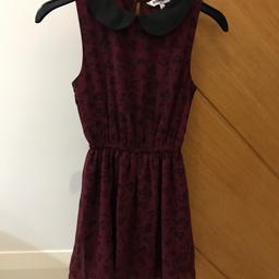 Age 9 girls New Look dress. Burgundy colour with black heart pattern and collar.excellent condition