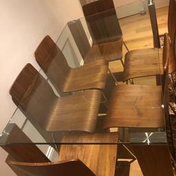 glass table (150*90) with 6 chairs from dwell in very good condition