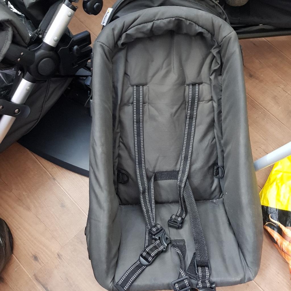 has a little part that has snapped very minor as this peice stays down when turnt from carrycot into a stroller comes with rain covers has not been used for long at all. RRP: £550.00