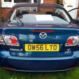 Mazda 6 in metallic blue, lovely car inside and out, interior is in immaculate condition, low mileage (81987 guenuin miles), 6 speed manual gearbox service history, mot history (mot due jan 2019) will fly through MOT no problem. This car has a fully working electric slide and tilt sunroof, rear parking sensors, 6 CD autochanger with boss speaker system, boot liner, alloy wheels, 4 brand new tires, remote central locking, 2 keys full electric windows, brilliant car for it's age, 