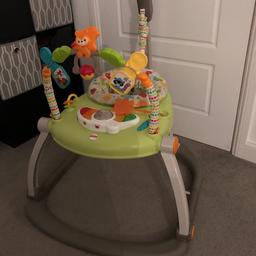 A sturdy space saving jumperoo that lights up and plays music. Easily adjustable for the size of your baby to give them fun and comfort. In mint condition!