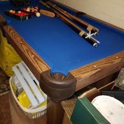 BCE pool table 6x3 foot in immaculate condition with cues, rest, pool balls, snooker balls, triangle and brush. Fast cloth, legs remove for transportation. Open to sensible offers.