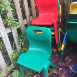 A set of 14 chairs in different colours. Sturdy and stackable. Used but in great condition
A BARGAIN !!!!!!!
Still available for collection only. 
