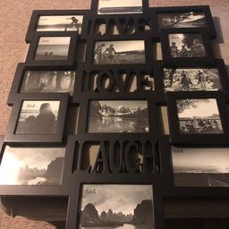 10 6x4 and 4 4x4 black wooden photo frame with the words Live, Laugh and Love. Frame has been used but due to redecoration we are selling. Good condition, collection only.