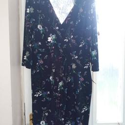 navy floral wrap style dress worn once