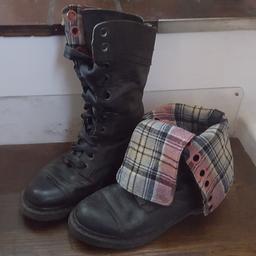 Genuine Dr Martens boots in black with a plaid lining. These boots are made of super soft and supple leather so are incredibly comfortable. Can be worn up or down so the lining shows. 
Had a bit of use but still plenty of life left. 

Can be collected for free from the Southwick area or posted upon request (buyer pays postage).