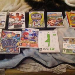 Handsets x 6
Handset covers x 4
Wii guitar x 1
Wii games x 10
All wires included
Wii fit board
Wii Kinect
