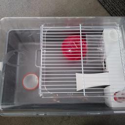 Medium plastic hamster cage comes with a wheel , ladder , 2 feeding bowls and an exercise ball.In good used condition £10