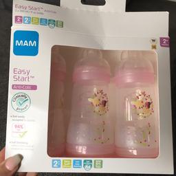 Pink Mam anti colic bottles- never been used. Packaging opened but bottles not used.