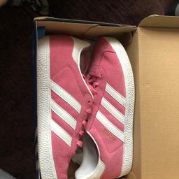 Size 5.5 gazelle pink trainers used once but daughter not keen on colour! Brilliant condition as used once £15. Still in box