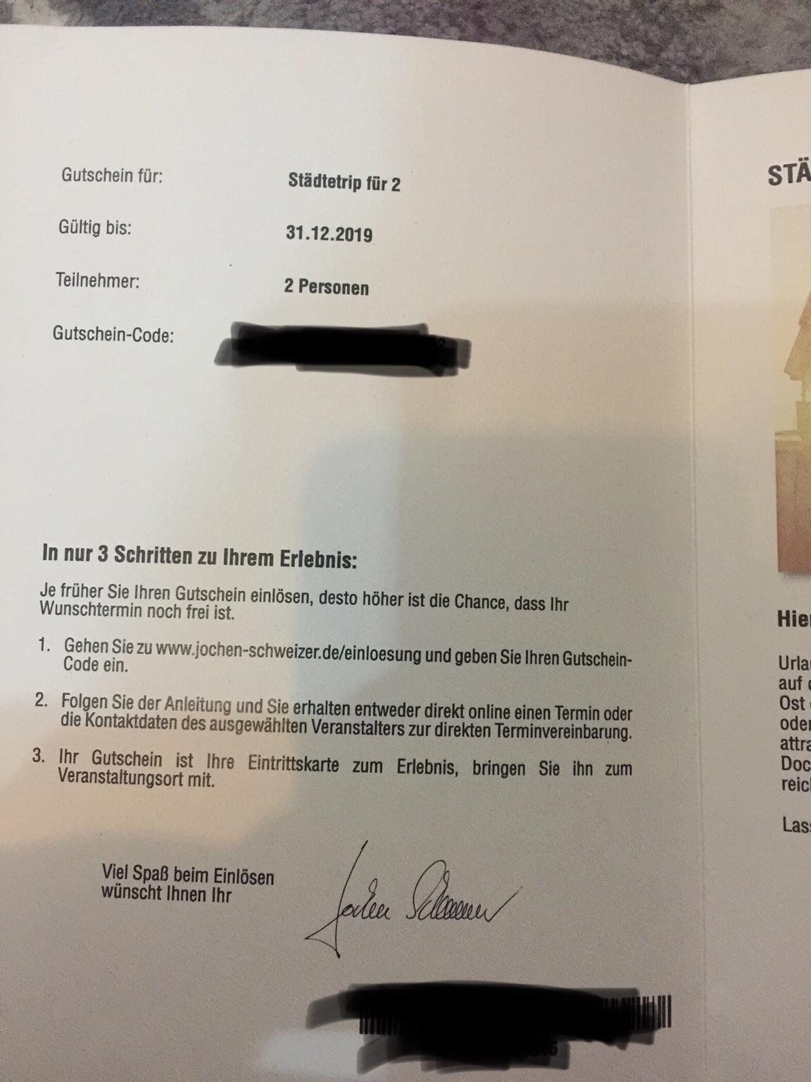 Jochen Schweizer Gutschein Städtetrip für 2 in 81241 München für 110,00
