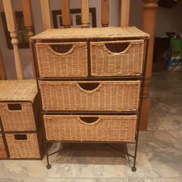 2 units 
cast iron storage with wicker baskets in good condition.